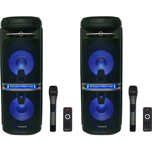 2 Rockville Go Party X10 Dual 10" Wireless Linking Bluetooth Party Speakers+Mics