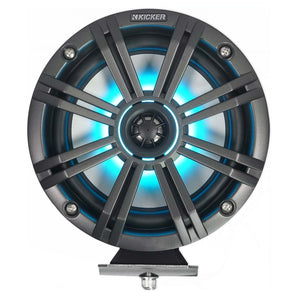2) KICKER KMFC65 6.5" 195w Black Marine LED Surface Mount Speakers+Amp+Wire Kit