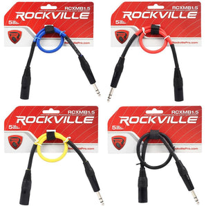 4 Rockville 1.5' Male REAN XLR to 1/4'' TRS Balanced Cable OFC (4 Colors)