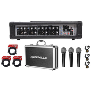 Rockville RPM45 1800 Watt Powered 4 Channel Mixer/Amplifier+(3) Mics+Case+Cables