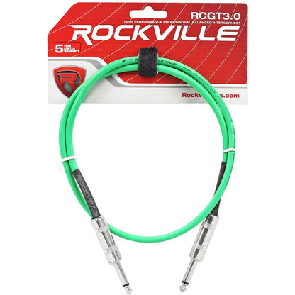 6 Rockville 3' 1/4" TS to 1/4" TS Guitar/Audio Cable (6 Colors)