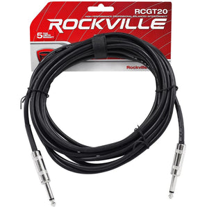 Rockville RCGT20B 20' 1/4'' TS to 1/4'' TS Guitar/Unbalanced Signal Cable-Black