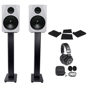 Pair Rockville APM8W 8" 500W Powered Studio Monitors+36" Stands+Pads+Headphones