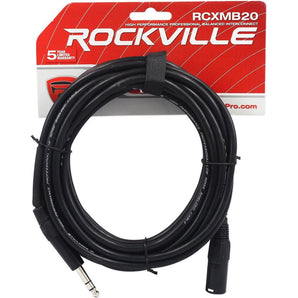 Rockville RCXMB20B 20' Male REAN XLR to 1/4'' TRS Cable Black 100% Copper