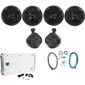 4) Rockville RMSTS80B 8" 2000w Marine Boat Speakers+2) Wakeboards+Amp+Wire Kit