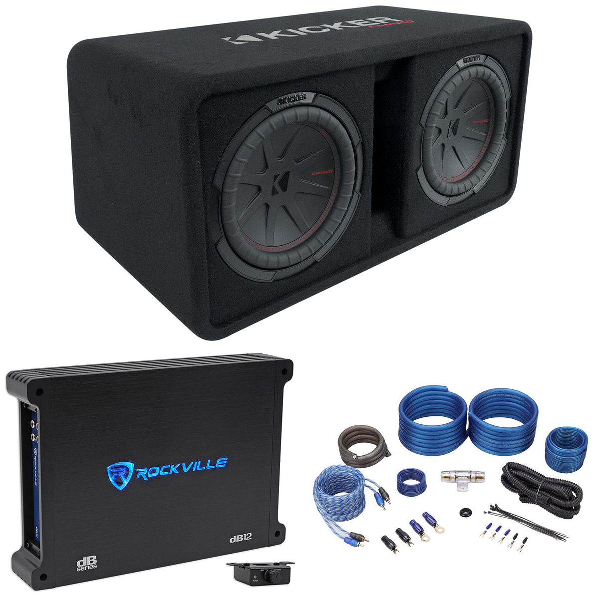 48DCWR102 Dual 10" Subwoofer Enclosure + Mono Amplifier + Amp Kit
