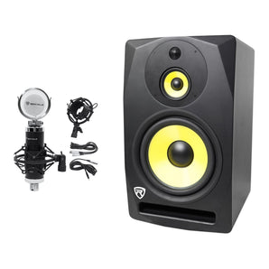 Rockville DPM10B 10" 400w Powered Active 3-Way Studio Monitor Speaker+Mic+Mount