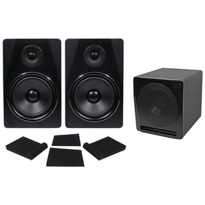 (2) Rockville APM8B 8" Powered Studio Monitors+Active 10" Subwoofer+Foam Pads