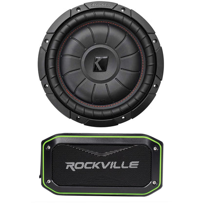 43CVT102 CompVT 10" Slim Subwoofer with ROCK ANYWHERE Bluetooth Speaker