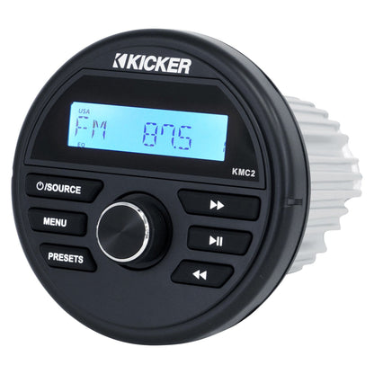 KICKER KMC2 Digital Media Receiver w/Bluetooth+Remote+2) 6.5" Black LED Speakers