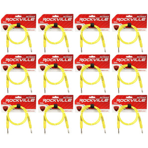 12 Rockville RCTR103Y Yellow 3' 1/4'' TRS to 1/4'' TRS Cable 100% Copper