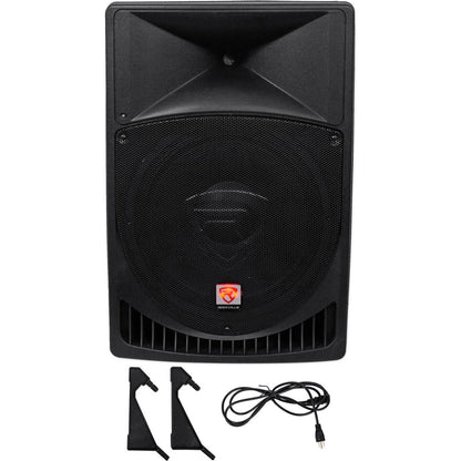 RPG15 15" Powered Speakers 2-Pack + PARTY STAND LED Stands Bundle
