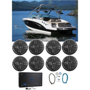 (8) Rockville RMSTS65B 6.5" Waterproof Marine Boat Speakers+8-Channel Amplifier