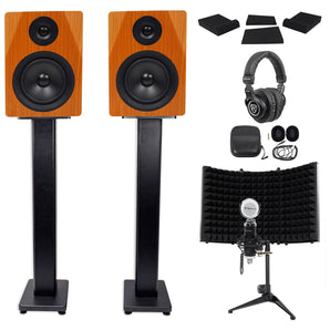 2 Rockville DPM5C 5.25" 300w Studio Monitors+36" Stands+Headphones+Mic+Shield