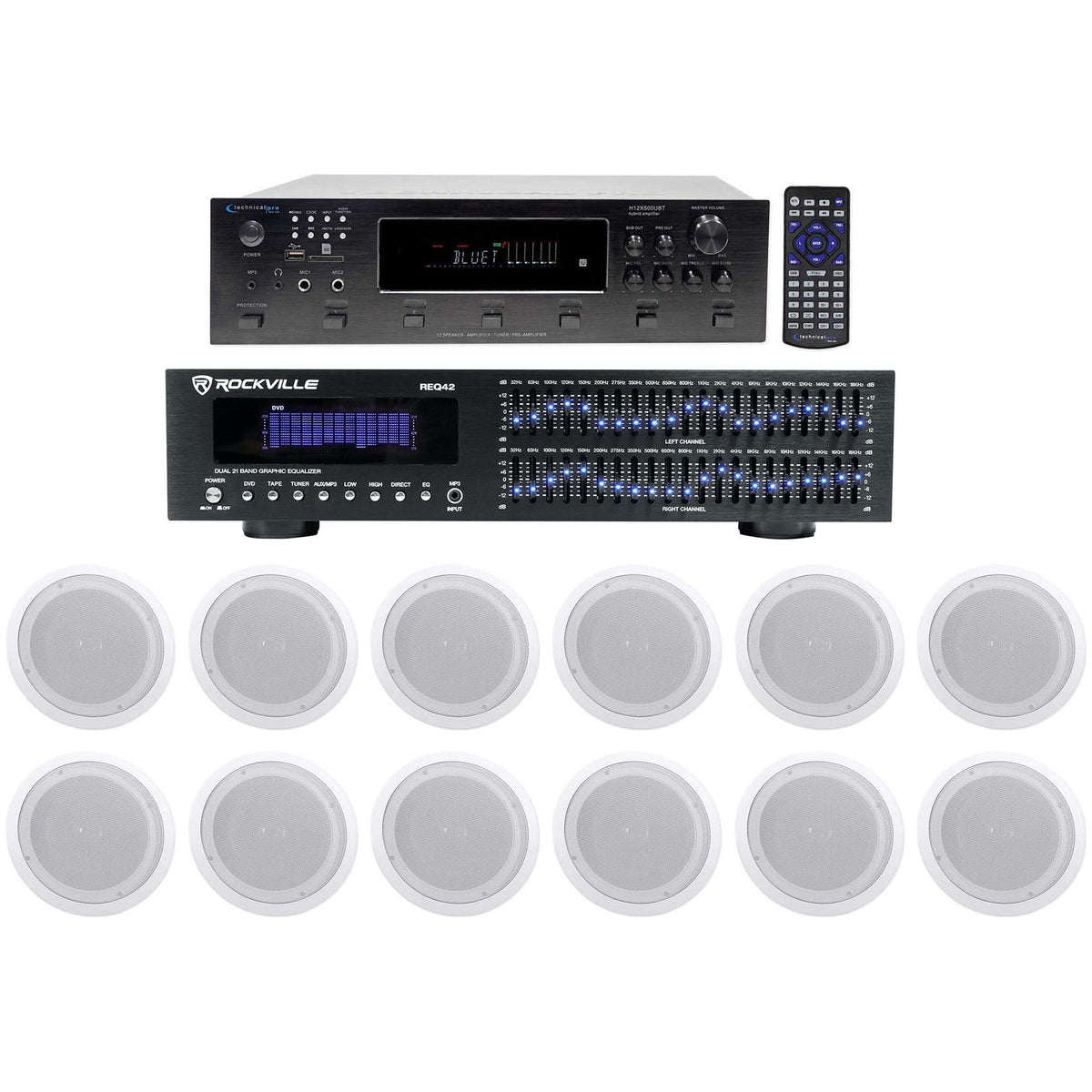 6-Zone Receiver with (6) Pairs of White 8" In-Ceiling Speakers, Commercial Package
