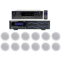 6-Zone Receiver with (6) Pairs of White 8" In-Ceiling Speakers, Commercial Package