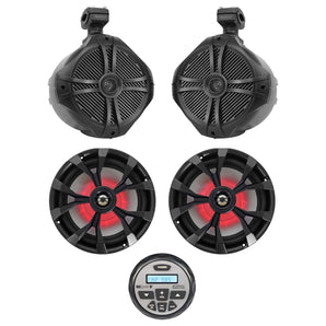 MB Quart GMR-2.5 Marine Bluetooth Gauge Receiver+8" Tower+Coaxial LED Speakers
