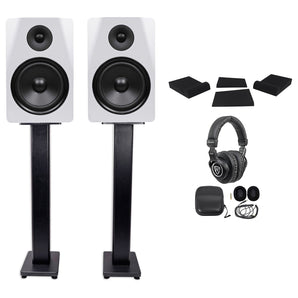 (2) Rockville DPM8W 8" 600w Dual Powered Studio Monitors+Stands+Pads+Headphones