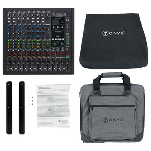 Mackie ONYX12 12-Channel Analog Mixer w/USB/EQ/Bluetooth+Bag+Cover+Rack Kit