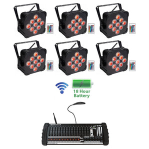 (6) Rockville BEST PAR 60 Battery Wash Lights Wireless DMX+384 Ch. Controller