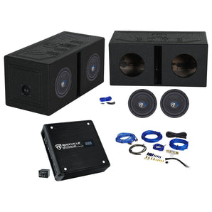 2) Rockville K5 W8K5S2 8" 800w Subwoofers+Vented Sub Box+Mono Amplifier+Wires