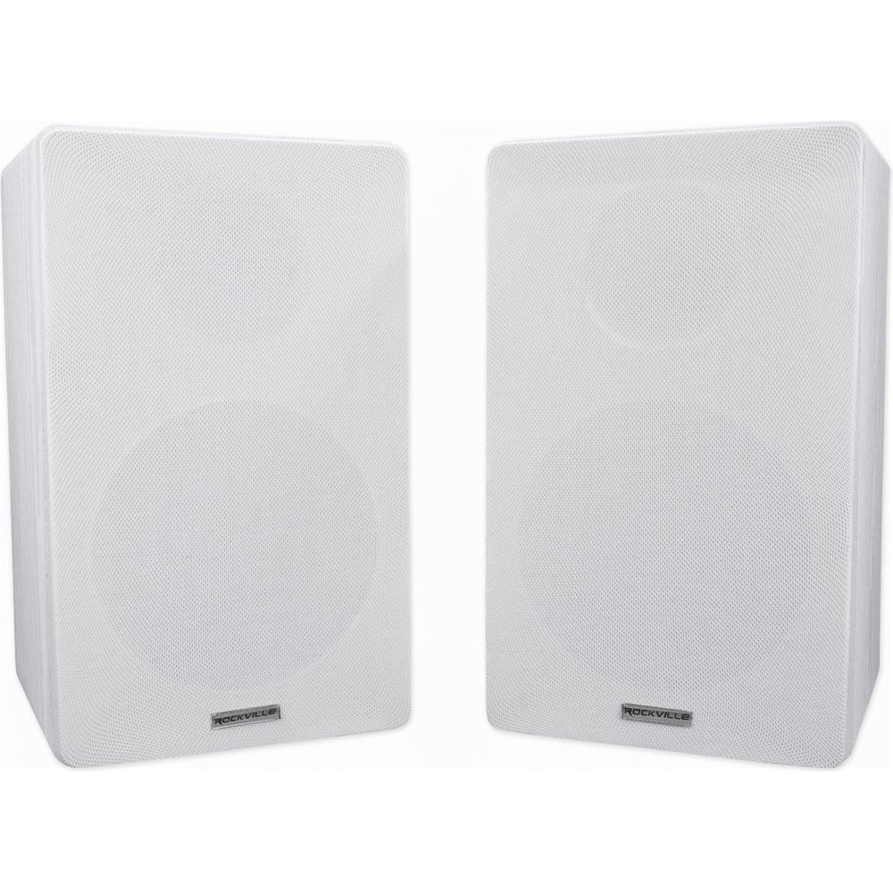 RockShelf 64W White 6.5" Home Bookshelf Speakers+8" Speaker Stands