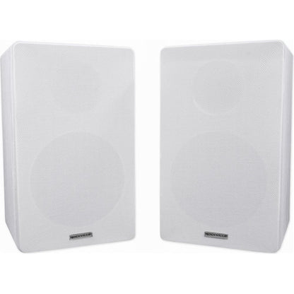 RockShelf 64W White 6.5" Home Bookshelf Speakers+8" Speaker Stands