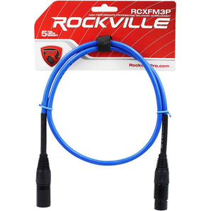 Rockville RCXFM3P-BL Blue 3' Female to Male REAN XLR Mic Cable 100% Copper