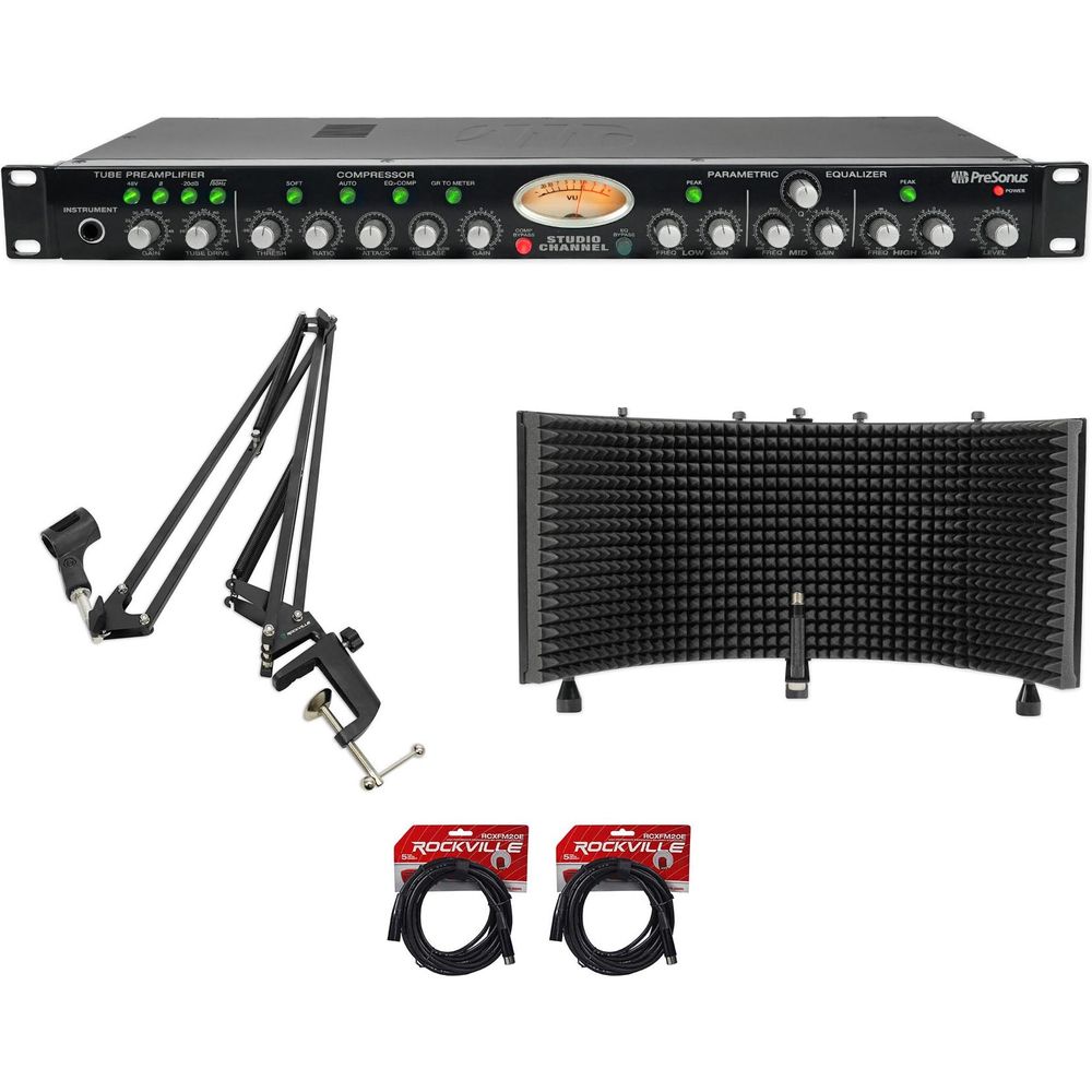 StudioChannel Tube Mic Preamp with Boom Arm, Large Isolation Shield and Cables