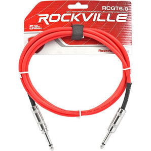 Rockville RCGT6.0R 6' 1/4'' TS to 1/4'' TS Instrument Cable-Red 100% Copper