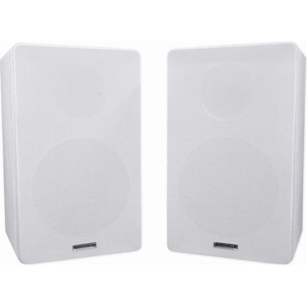 RockShelf 68W White 6.5" Home Bookshelf Speakers + 8" Desktop Stands