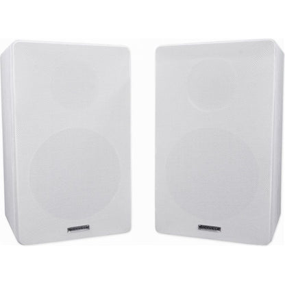 RockShelf 68W White 6.5" Home Bookshelf Speakers + 29" White Stands