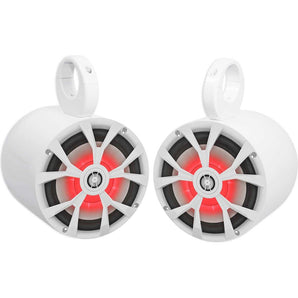 (2) Rockville RKL80MB 8" 900 Watt Marine Wakeboard LED Tower Speakers in White