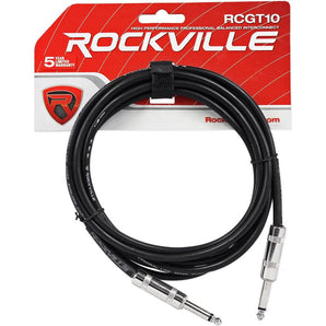 Rockville RCGT10B 10' 1/4'' TS to 1/4'' TS Guitar/Unbalanced Signal Cable-Black