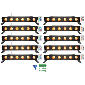 (10) Rockville BEST STRIP 60 Black Rechargeable Wash Light Bars w/Wireless DMX