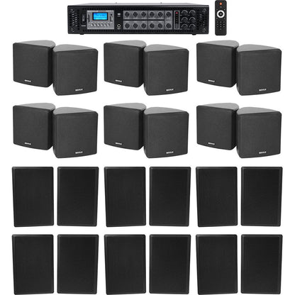 6-Zone Amp + (12) 3.5" Black Cube + (12) Wall Restaurant/Bar/Cafe Speakers