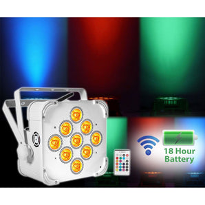 Rockville RGBWA+UV Battery Powered Wireless DMX White Wash Light DJ Up Lighting