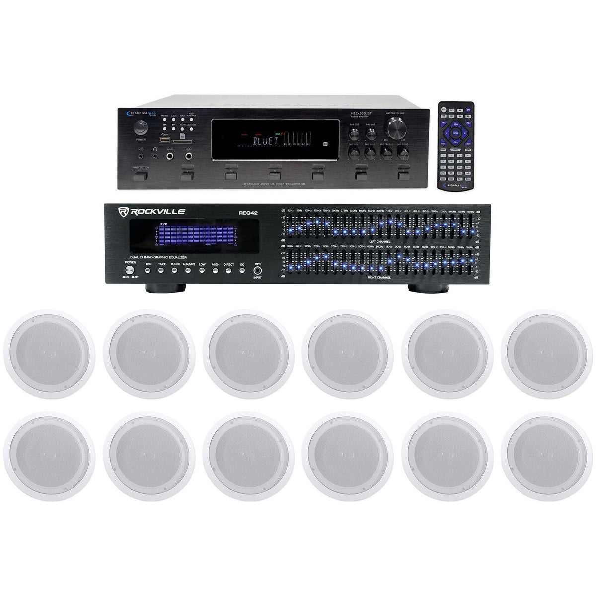 6-Zone Receiver with (6) Pairs of White 8" In-Ceiling Speakers, Home Package