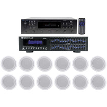 6-Zone Receiver with (6) Pairs of White 8" In-Ceiling Speakers, Home Package