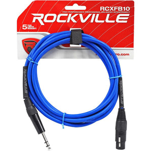 4 Rockville 10' Female Rean XLR to 1/4'' TRS Cables (2 Red and 2 Blue)