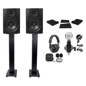 2) Rockville DPM6B 6.5" 420w Dual Powered Studio Monitors+Stands+Pads and Headphones