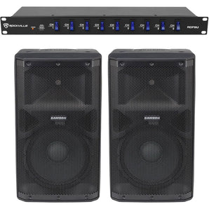 2) Samson RS112A 12" 400 Watt Powered DJ PA Speakers w/Bluetooth/USB+Power Strip