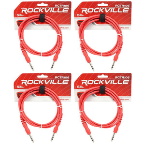 4 Rockville RCTR106R Red 6' 1/4'' TRS to 1/4'' TRS Cable 100% Copper