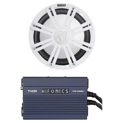 45KM102 10" 350W Marine Subwoofer, Hifonics Mono Amplifier & White LED Grille