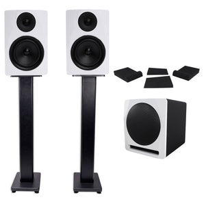 (2) Rockville APM6W 6.5" Powered Studio Monitors+Active 10" Subwoofer+Stands+Pads