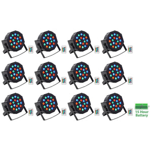 (12) Rockville BATTERY PAR 50 Rechargeable LED DMX DJ Club Wash Up-Lights+Remote