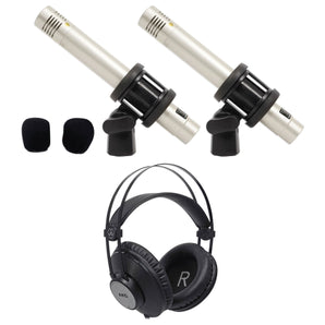 Samson C02 Pair Pencil Condenser Studio Recording Microphones + AKG Headphones