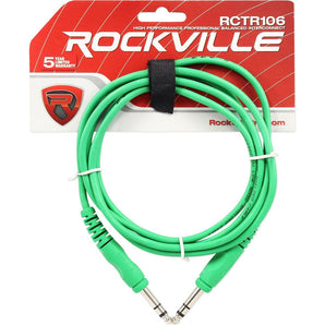 Rockville RCTR106G 6' 1/4'' TRS to 1/4'' TRS Cable, Green, 100% Copper
