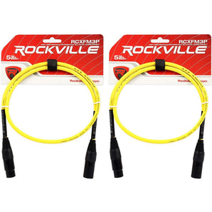 2 Rockville RCXFM3P-Y Yellow 3' Female to Male REAN XLR Mic Cable 100% Copper