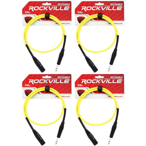 4 Rockville RCXMB3-Y Yellow 3' Male REAN XLR to 1/4'' TRS Balanced Cables